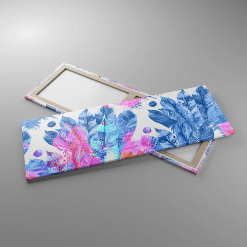 Schilderen op canvas - Pluimen in roze en blauw - 140x50 cm