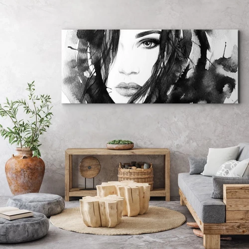 Schilderen op canvas - Portret van een dame in zwart en wit - 100x40 cm