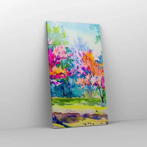 Schilderen op canvas - Regenboogtuin in het lentelicht - 45x80 cm