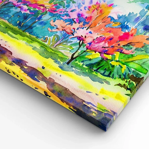 Schilderen op canvas - Regenboogtuin in het lentelicht - 45x80 cm