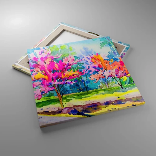 Schilderen op canvas - Regenboogtuin in het lentelicht - 50x50 cm