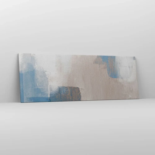 Schilderen op canvas - Roze abstractie achter een blauw gordijn - 140x50 cm