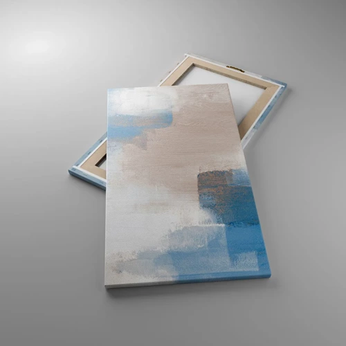 Schilderen op canvas - Roze abstractie achter een blauw gordijn - 45x80 cm