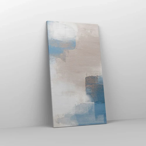 Schilderen op canvas - Roze abstractie achter een blauw gordijn - 55x100 cm