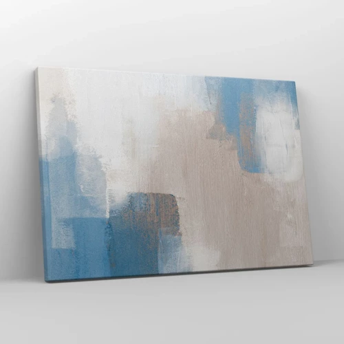 Schilderen op canvas - Roze abstractie achter een blauw gordijn - 70x50 cm