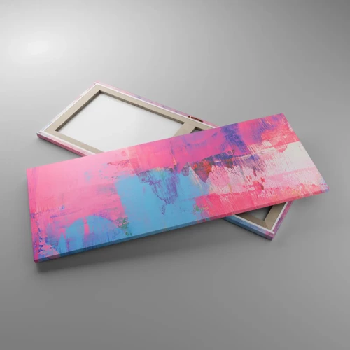 Schilderen op canvas - Roze, blauw en een vleugje licht - 100x40 cm