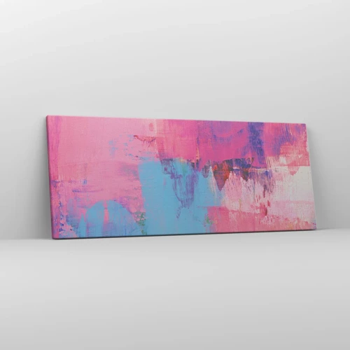 Schilderen op canvas - Roze, blauw en een vleugje licht - 100x40 cm