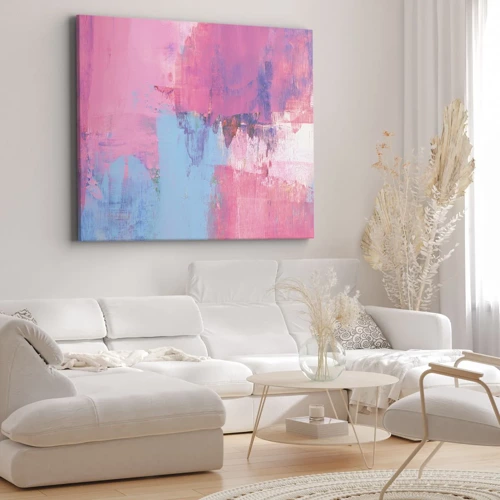 Schilderen op canvas - Roze, blauw en een vleugje licht - 100x70 cm