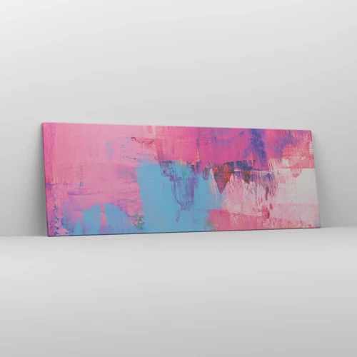 Schilderen op canvas - Roze, blauw en een vleugje licht - 140x50 cm