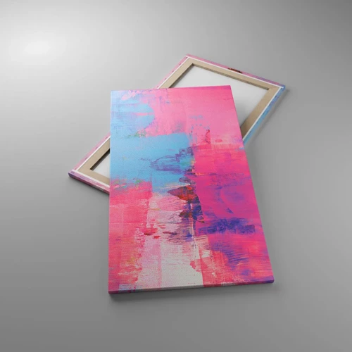 Schilderen op canvas - Roze, blauw en een vleugje licht - 55x100 cm