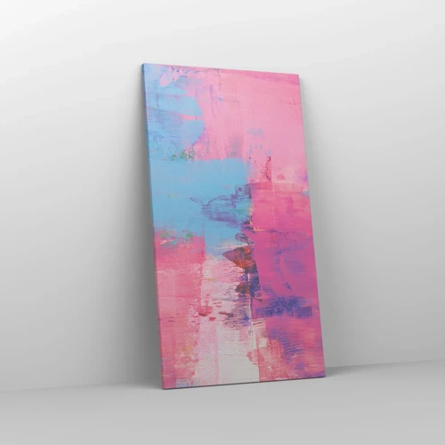 Schilderen op canvas - Roze, blauw en een vleugje licht - 55x100 cm