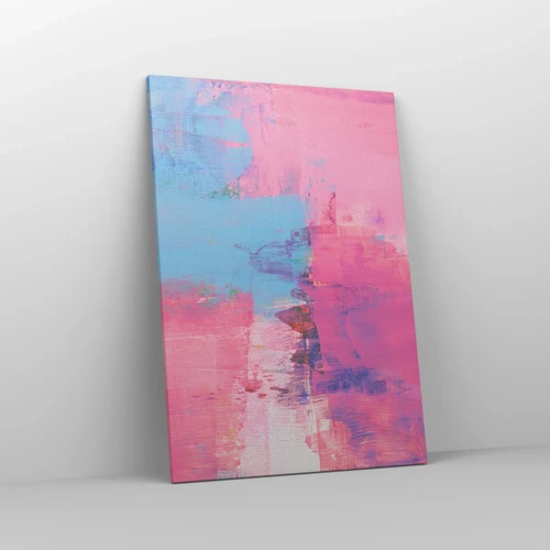 Schilderen op canvas - Roze, blauw en een vleugje licht - 70x100 cm