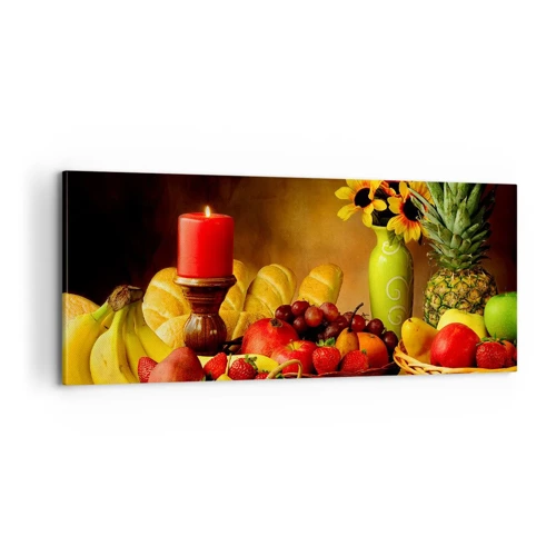 Schilderen op canvas - Stilleven met brood en fruit - 100x40 cm