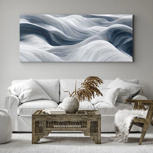 Schilderen op canvas - Witte en blauwe golven - 100x40 cm