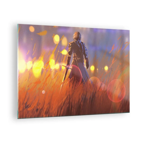 Schilderen op glas Arttor 70x50 cm - Dolende ridder - Abstractie, Fantasie, Strijder, Zwaard, Grafische Afbeeldingen, Naar de woonkamer, Naar de slaapkamer, Bruin, Blauw, Horizontaal, Glas, GAA70x50-3819