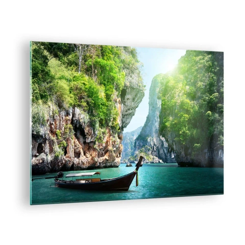 Schilderen op glas Arttor 70x50 cm - Een uitnodiging voor een exotische reis - Landschap, Thailand, Zee, Tropen, Ódź, Naar de woonkamer, Naar de slaapkamer, Blauw, Groen, Horizontaal, Glas, GAA70x50-2787