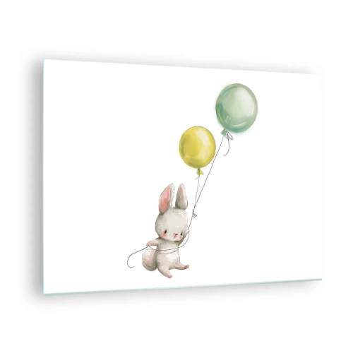 Schilderen op glas Arttor 70x50 cm - Ik ga ook vliegen! - Voor Kinderen, Konijn, Kleurrijke Ballonnen, Vriendschap, Liefde, Naar de woonkamer, Naar de slaapkamer, Zwart, Roze, Horizontaal, Glas, GAA70x50-4731
