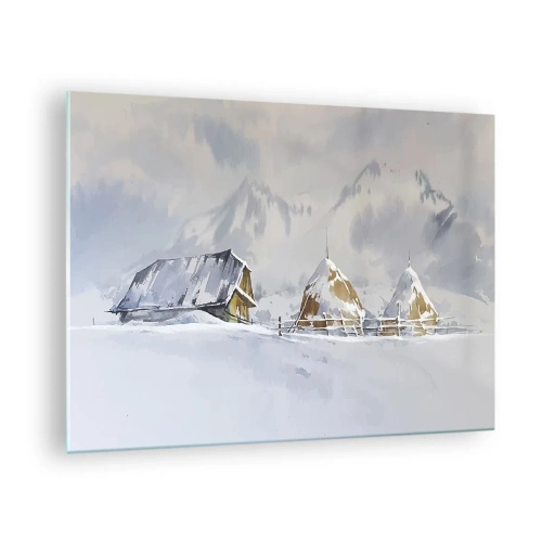 Schilderen op glas Arttor 70x50 cm - In een besneeuwde vallei - Kunst, Bergen, Landschap, Natuur, Schilderen, Naar de woonkamer, Naar de slaapkamer, Wit, Bruin, Horizontaal, Glas, GAA70x50-4806