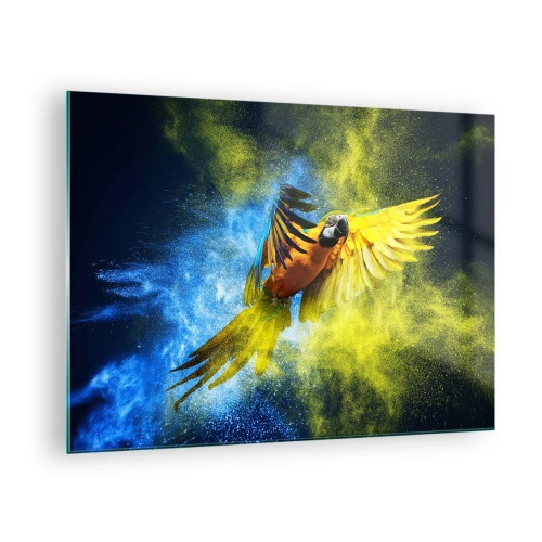 Schilderen op glas Arttor 70x50 cm - In het blauwe en gouden stof - Papegaai, Abstractie, Kunst, Vogel, Moderne Kunst, Naar de woonkamer, Naar de slaapkamer, Blauw, Zwart, Horizontaal, Glas, GAA70x50-3666