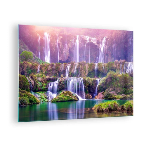 Schilderen op glas Arttor 70x50 cm - Trap naar de hemel - Landschap, Waterval, Bergen, Natuur, Rivier, Naar de woonkamer, Naar de slaapkamer, Groen, Wit, Horizontaal, Glas, GAA70x50-3893
