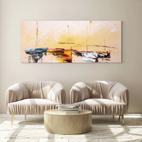 Schilderen op glas - Avond in de jachthaven - 100x40 cm