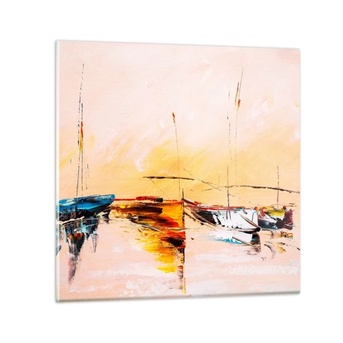 Schilderen op glas - Avond in de jachthaven - 40x40 cm