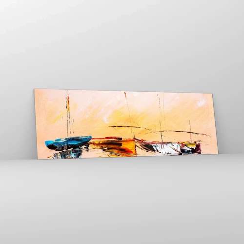 Schilderen op glas - Avond in de jachthaven - 90x30 cm
