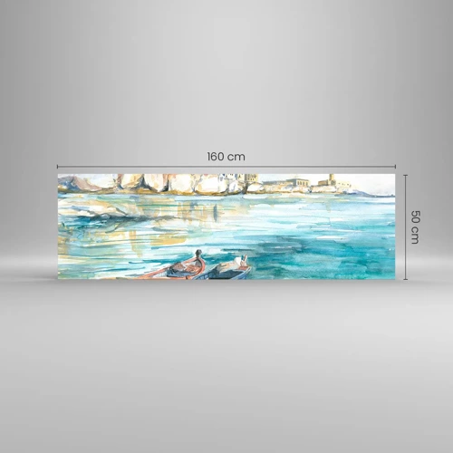 Schilderen op glas - Azuurblauw landschap - 160x50 cm