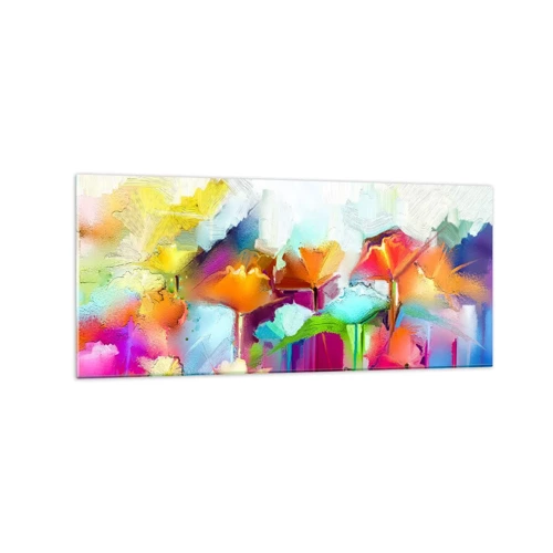 Schilderen op glas - De regenboog is tot bloei gekomen - 120x50 cm