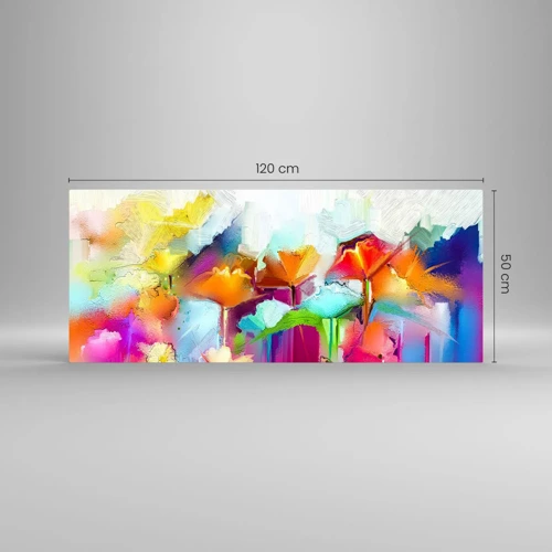 Schilderen op glas - De regenboog is tot bloei gekomen - 120x50 cm