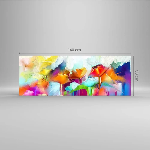 Schilderen op glas - De regenboog is tot bloei gekomen - 140x50 cm