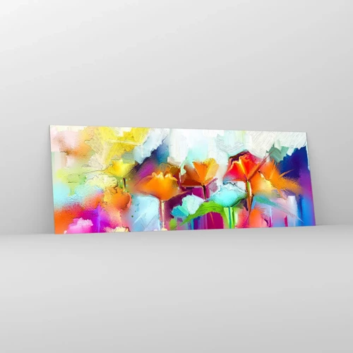 Schilderen op glas - De regenboog is tot bloei gekomen - 140x50 cm