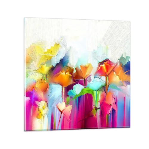 Schilderen op glas - De regenboog is tot bloei gekomen - 60x60 cm