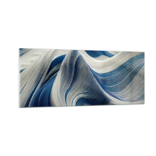 Schilderen op glas - De vloeibaarheid van blauw en wit - 100x40 cm