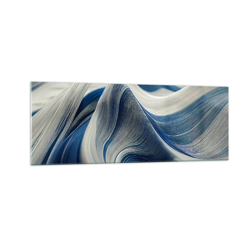 Schilderen op glas - De vloeibaarheid van blauw en wit - 140x50 cm