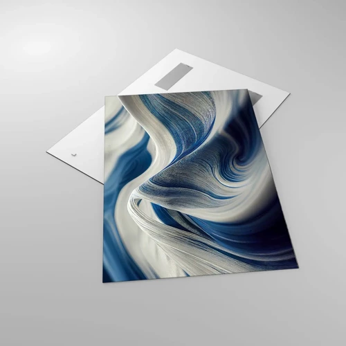 Schilderen op glas - De vloeibaarheid van blauw en wit - 70x100 cm