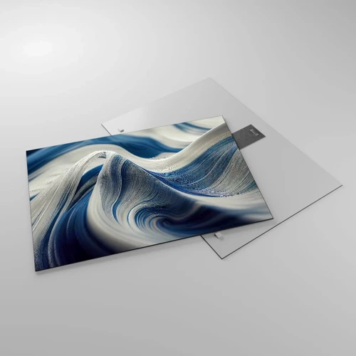 Schilderen op glas - De vloeibaarheid van blauw en wit - 70x50 cm