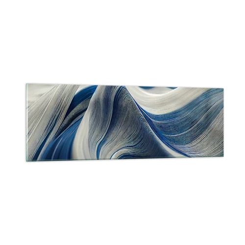 Schilderen op glas - De vloeibaarheid van blauw en wit - 90x30 cm