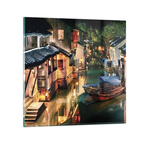 Schilderen op glas - Een avond op een Chinese straat - 30x30 cm