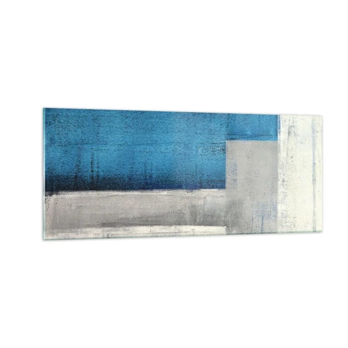 Schilderen op glas - Een poëtische compositie van grijs en blauw - 100x40 cm