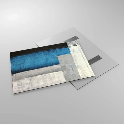 Schilderen op glas - Een poëtische compositie van grijs en blauw - 100x70 cm
