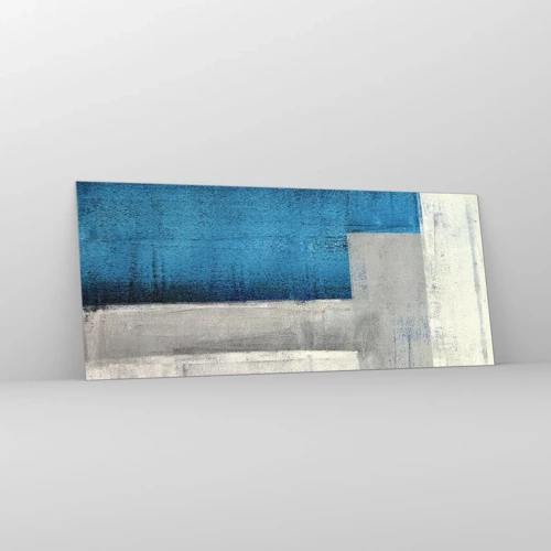 Schilderen op glas - Een poëtische compositie van grijs en blauw - 120x50 cm