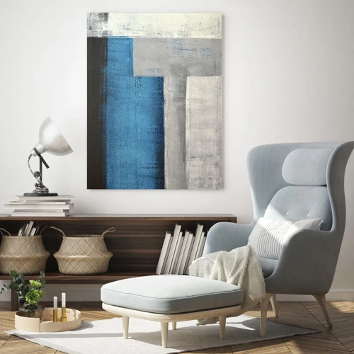 Schilderen op glas - Een poëtische compositie van grijs en blauw - 50x70 cm