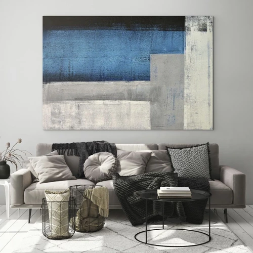 Schilderen op glas - Een poëtische compositie van grijs en blauw - 70x50 cm