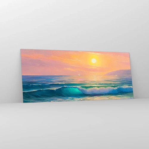 Schilderen op glas - Een turquoise lied van de golven - 120x50 cm