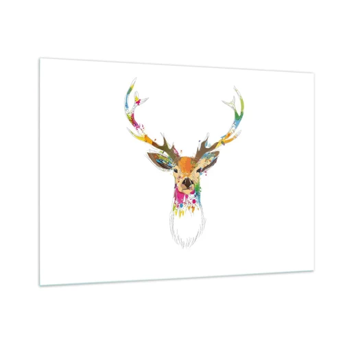 Schilderen op glas - Een zacht hert badend in kleur - 100x70 cm