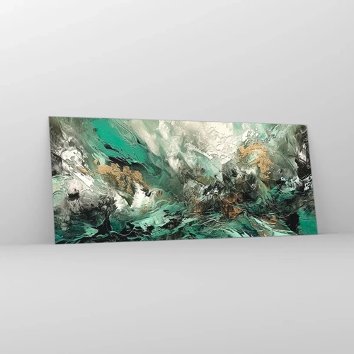 Schilderen op glas - Emerald en zwarte branding - 120x50 cm