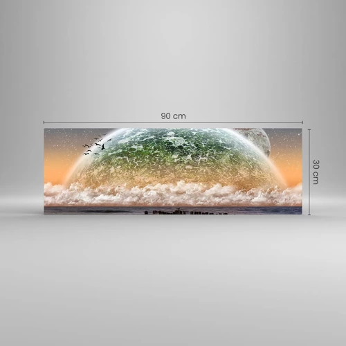 Schilderen op glas - En de wereld kwam uit het water - 90x30 cm