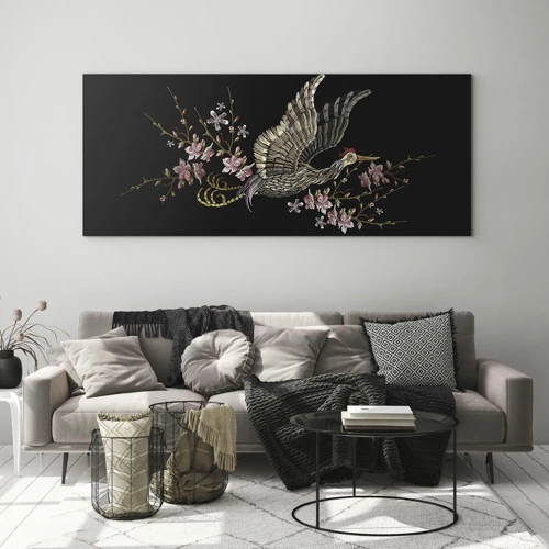 Schilderen op glas - Exotische geborduurde vogel - 120x50 cm