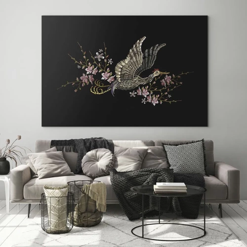 Schilderen op glas - Exotische geborduurde vogel - 120x80 cm